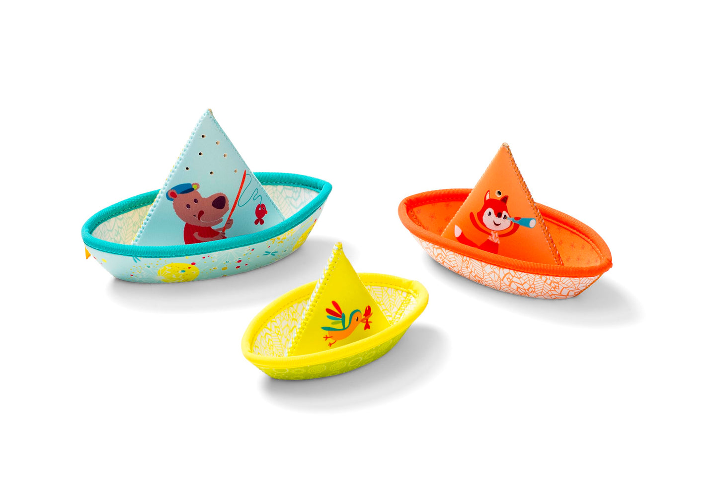 Lilliputiens - 3 bărci plutitoare pentru baie - Jucărie interactivă și educativă din neopren - Distracție garantată cu César, Alice și Martin pescăruș - De la 6 luni