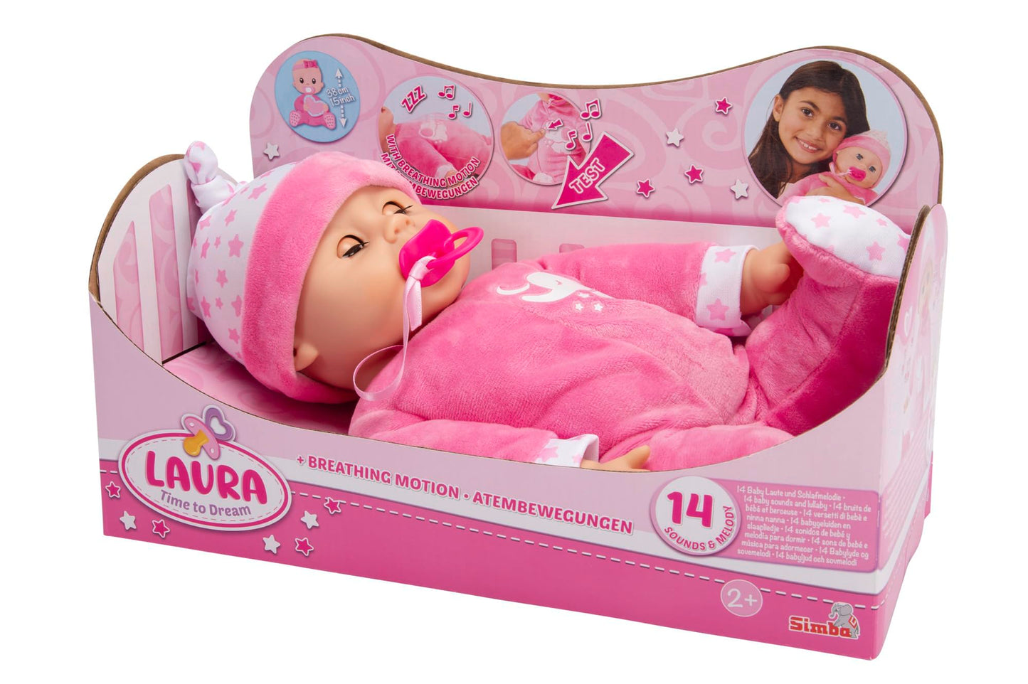 Simba 105140501 Păpușă Laura Set de joacă cu corp moale și mișcări de respirație 1,5+ ani (roz)