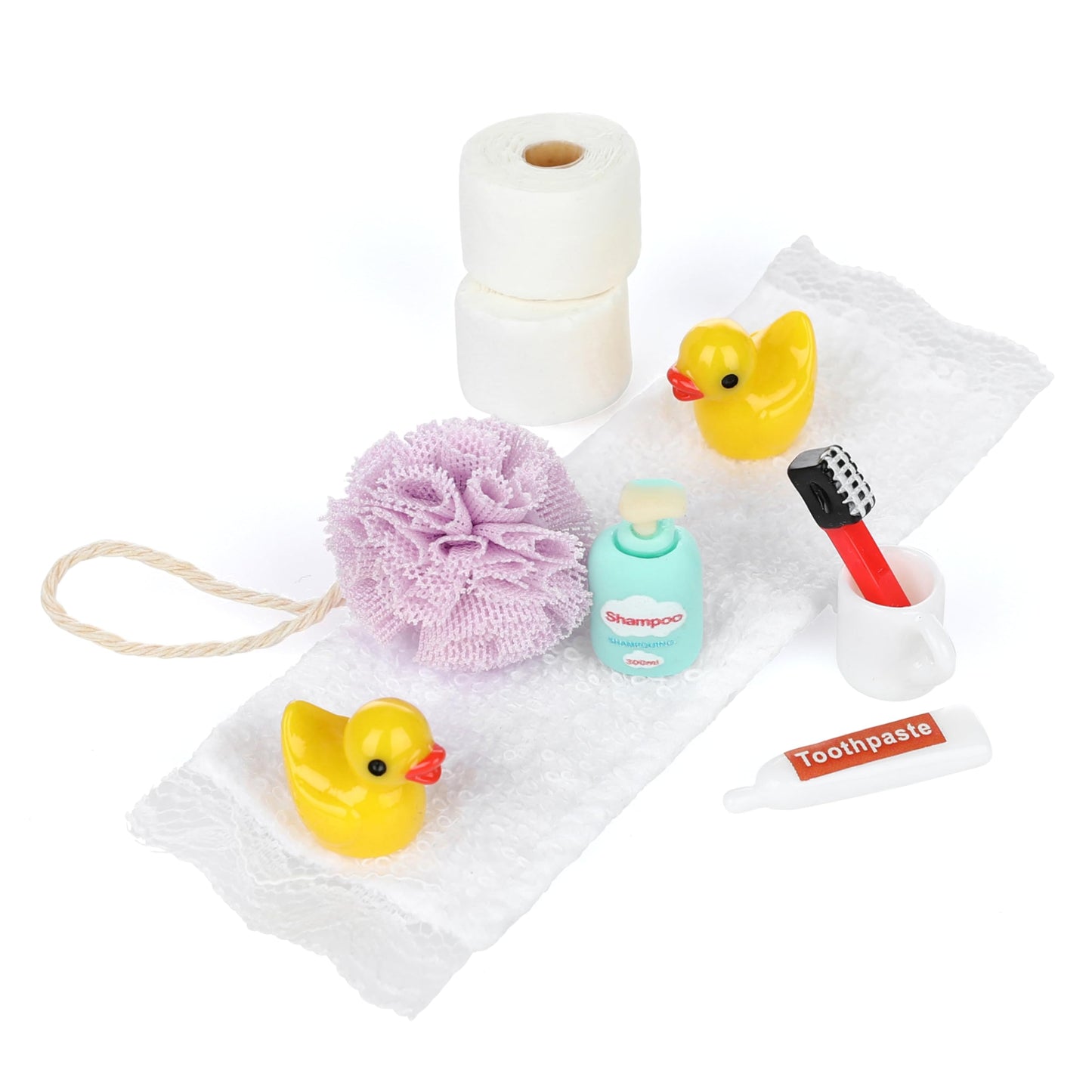Set de Baie Nordstern Wichtel - 10 Piese Miniatură pentru Decorare Wichteltür, Casă de Păpuși sau Wichtel de Crăciun - Mini Periuță de Dinți, Hârtie Igienică și Altele