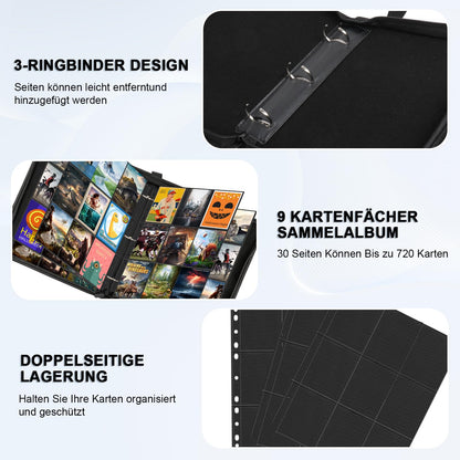Album pentru cărți de colecție, 9 compartimente, mapă pentru cărți de schimb, 30 pagini, binder pentru până la 540 cărți, cu fermoar pentru cărți de joc, cărți sportive, Ninjago, TCG, MTG.