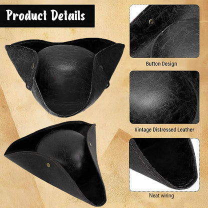 MOPQMKT Palarie pirat tricorn, piele ecologica