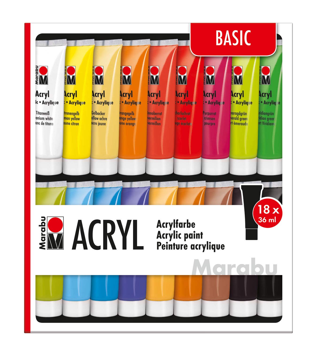 Set 18 tuburi vopsea - Basic Acrylic Paint, 648ml