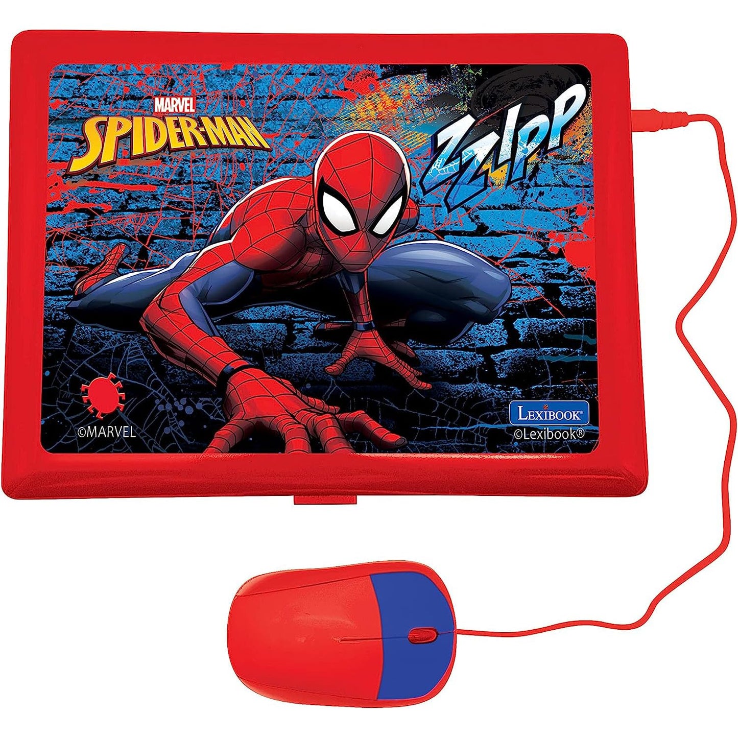Lexibook Spider-Man Laptop educațional bilingv italiană-engleză jucărie cu 124 activități de învățare, joc și muzică 2+ ani (albastru/roșu)