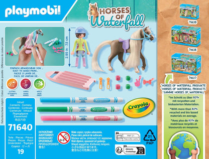 PLAYMOBIL Horses of Waterfall Set creativ cu cal și markere Crayola pentru copii de la 5 ani