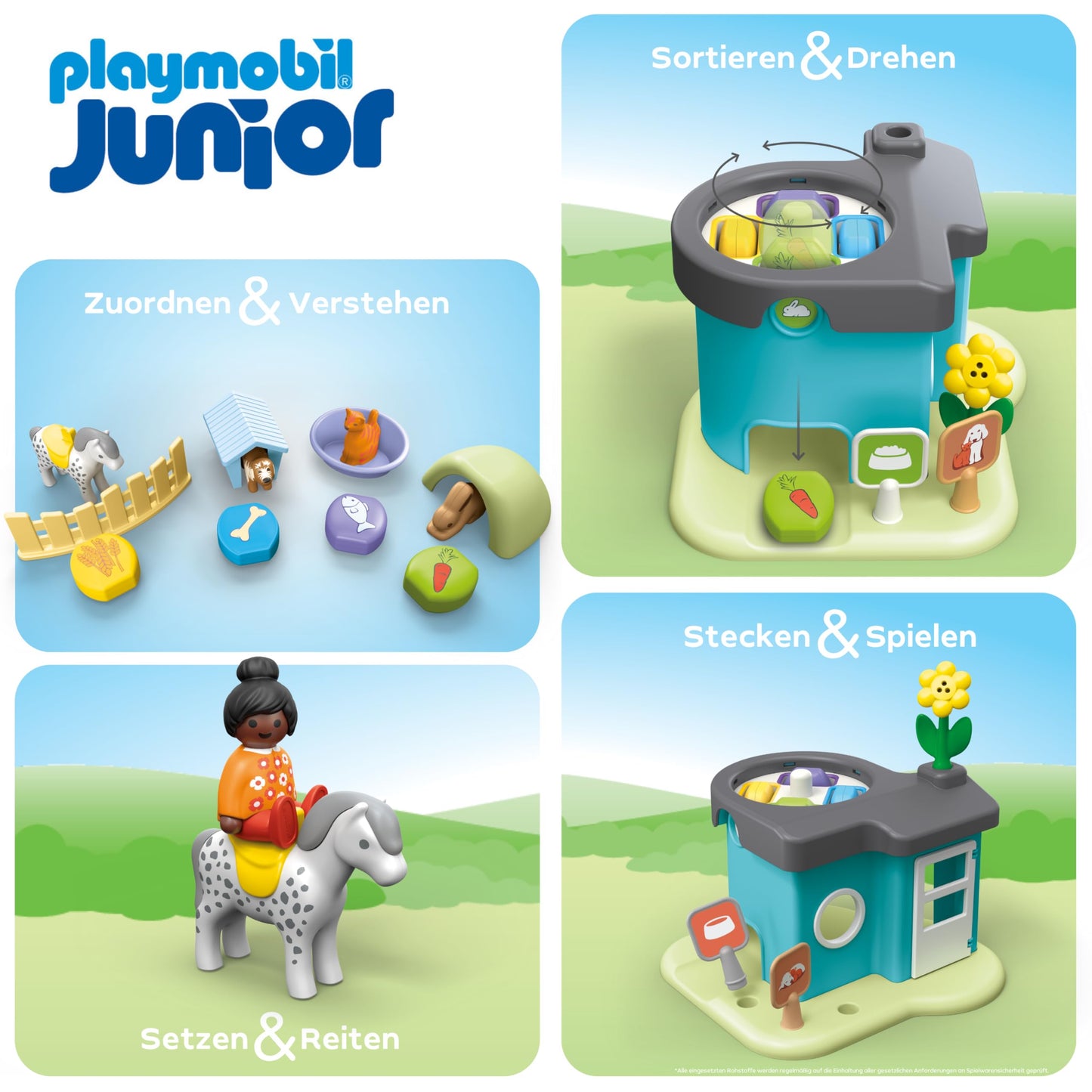 PLAYMOBIL JUNIOR | Adăpost pentru animale cu distribuitor de hrană | jucărie ecologică din plastice biobazate | pentru copii de la 1 an | 71690