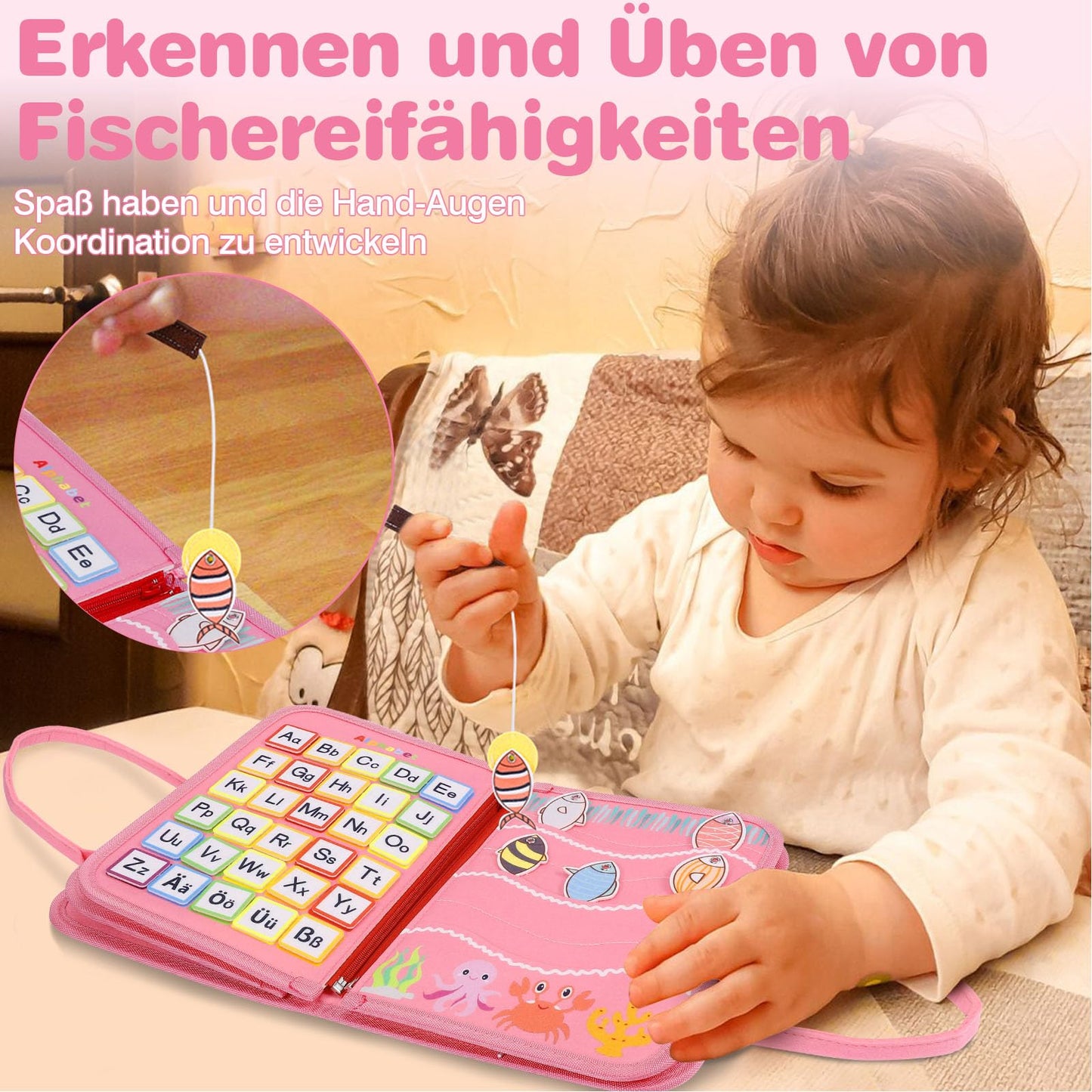 JHkim Busy Board Montessori, 8 pagini, 1+ ani, roz