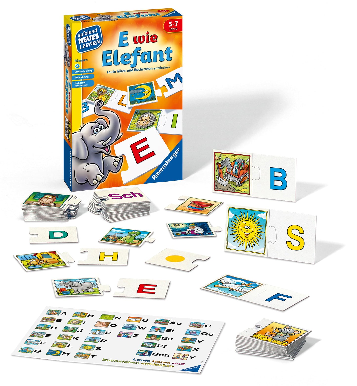 Ravensburger 24951 - E wie Elefant - Joc educativ pentru copii 5-7 ani, învățare prin joacă pentru 1-4 jucători