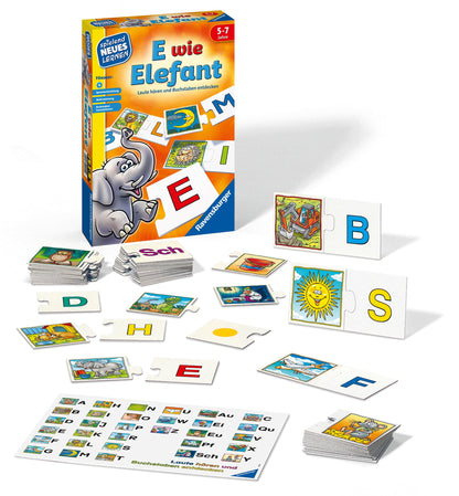 Ravensburger 24951 - E wie Elefant - Joc educativ pentru copii 5-7 ani, învățare prin joacă pentru 1-4 jucători