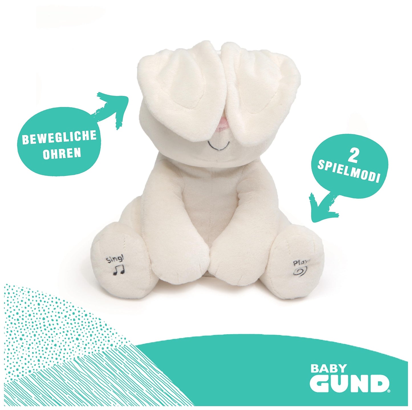 GUND Flora, iepurașul cântător și vorbitor - joacă Guck Guck cu urechile - german, aprox. 30 cm, de la 10 luni