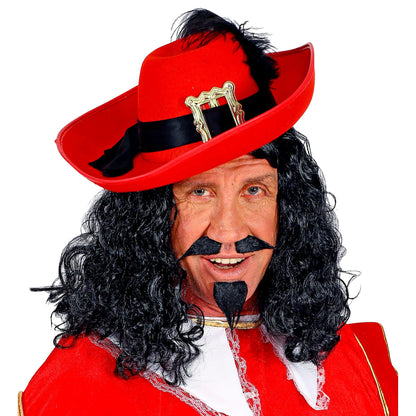 Peruca Musketier neagră cu mustață și barbă - WIDMANN MILANO 01166, pentru carnaval și petreceri tematice