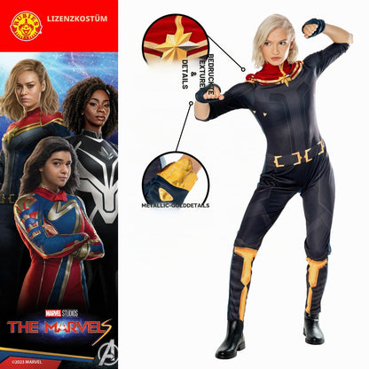 Rubies Marvel Captain Marvel Costum pentru femei Jumpsuit și 2 manșete oficial Marvel pentru carnaval Crăciun petreceri Halloween L 44-46