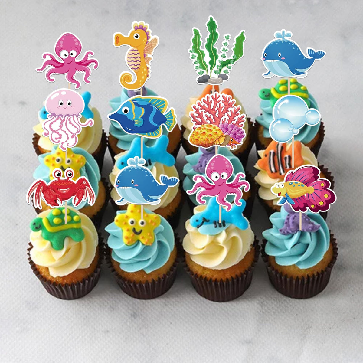 SYKYCTCY Set decorare tort cu 40 piese animale oceanice toppere cupcake