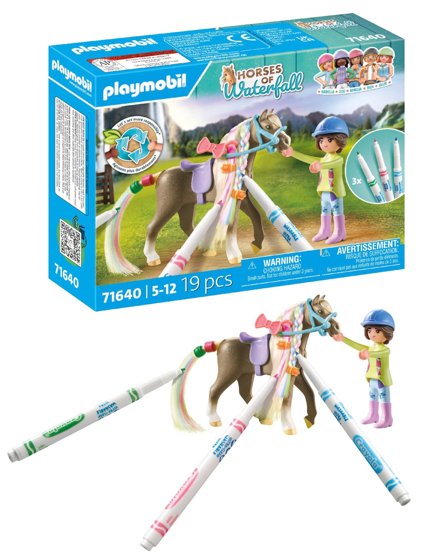 PLAYMOBIL Horses of Waterfall Set creativ cu cal și markere Crayola pentru copii de la 5 ani