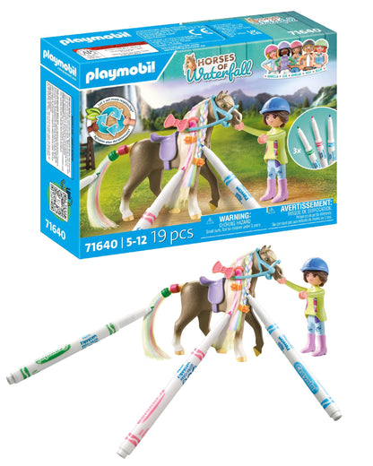 PLAYMOBIL Horses of Waterfall Set creativ cu cal și markere Crayola pentru copii de la 5 ani