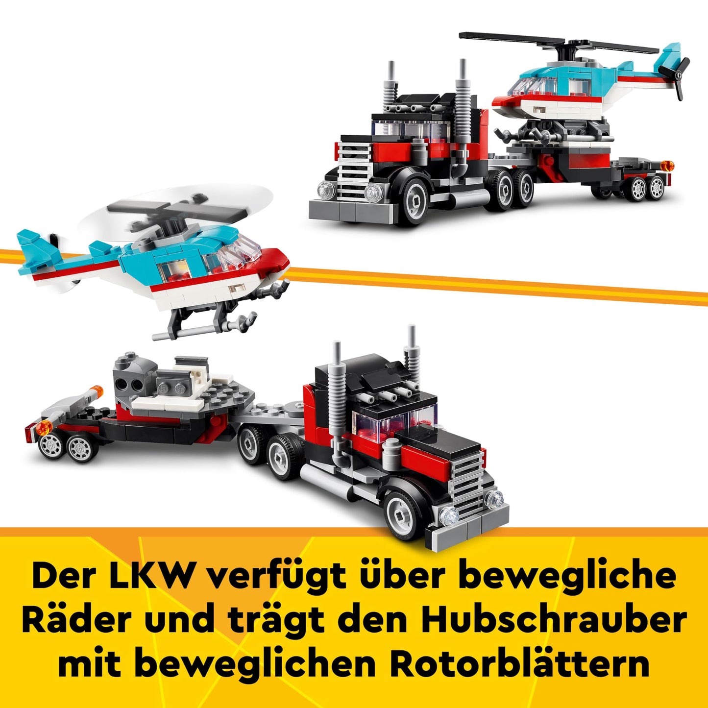 LEGO Creator 3in1: Set de vehicule cu camion, elicopter, avion și cisternă - Cadou pentru băieți și fete de 7 ani 31146
