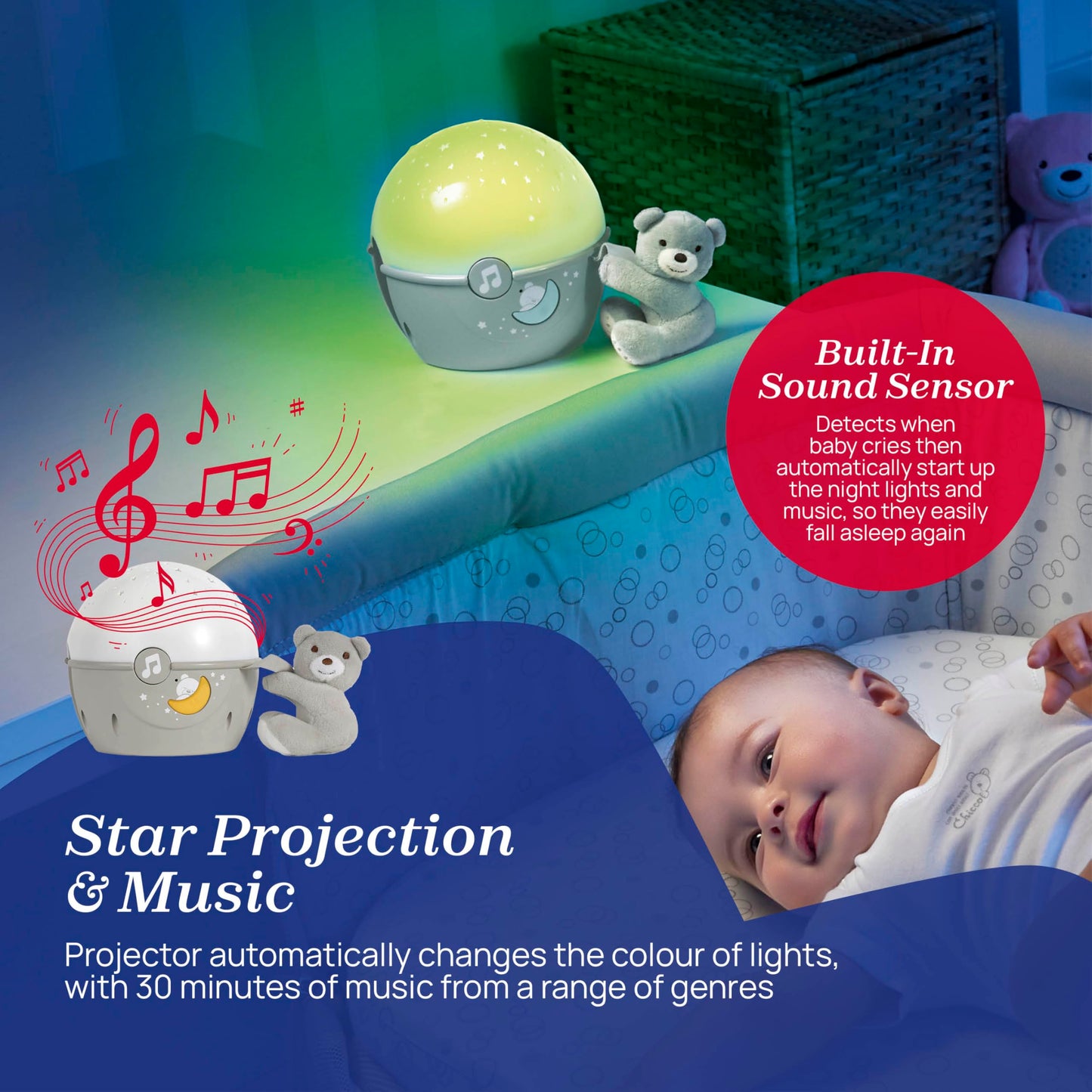 Chicco Next2Stars Proiector cer instelat, 0+ luni