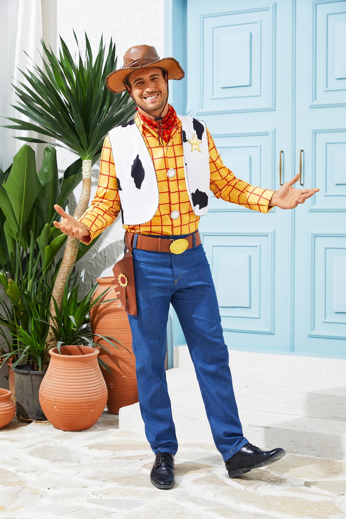 AYYOHON Woody Set costum cowboy șerif pentru adulți cu pălărie și accesorii L