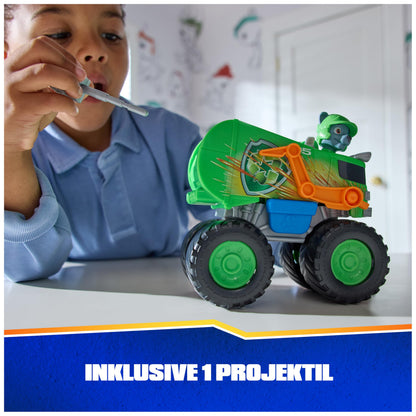 PAW PATROL Rescue Wheels Set de joacă Monstertruck reciclare Rocky cu lansator de proiectile și figurină câine 3+ ani