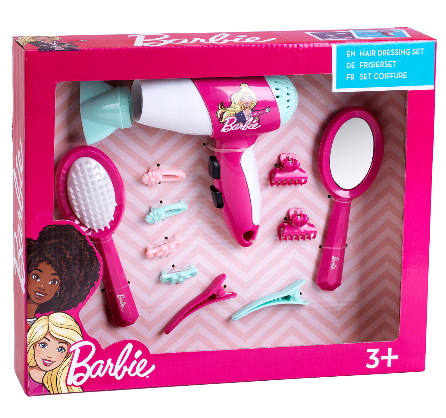 Set de coafură Barbie Theo Klein 5790 cu accesorii, inclusiv uscător de păr pentru copii, pentru vârsta de 3 ani+.