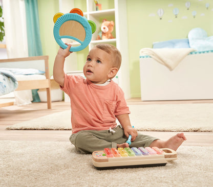 VTech Baby xilofon interactiv din lemn cu tamburin – jucărie muzicală strălucitoare din 100% lemn FSC® – pentru copii de 1,5–4 ani