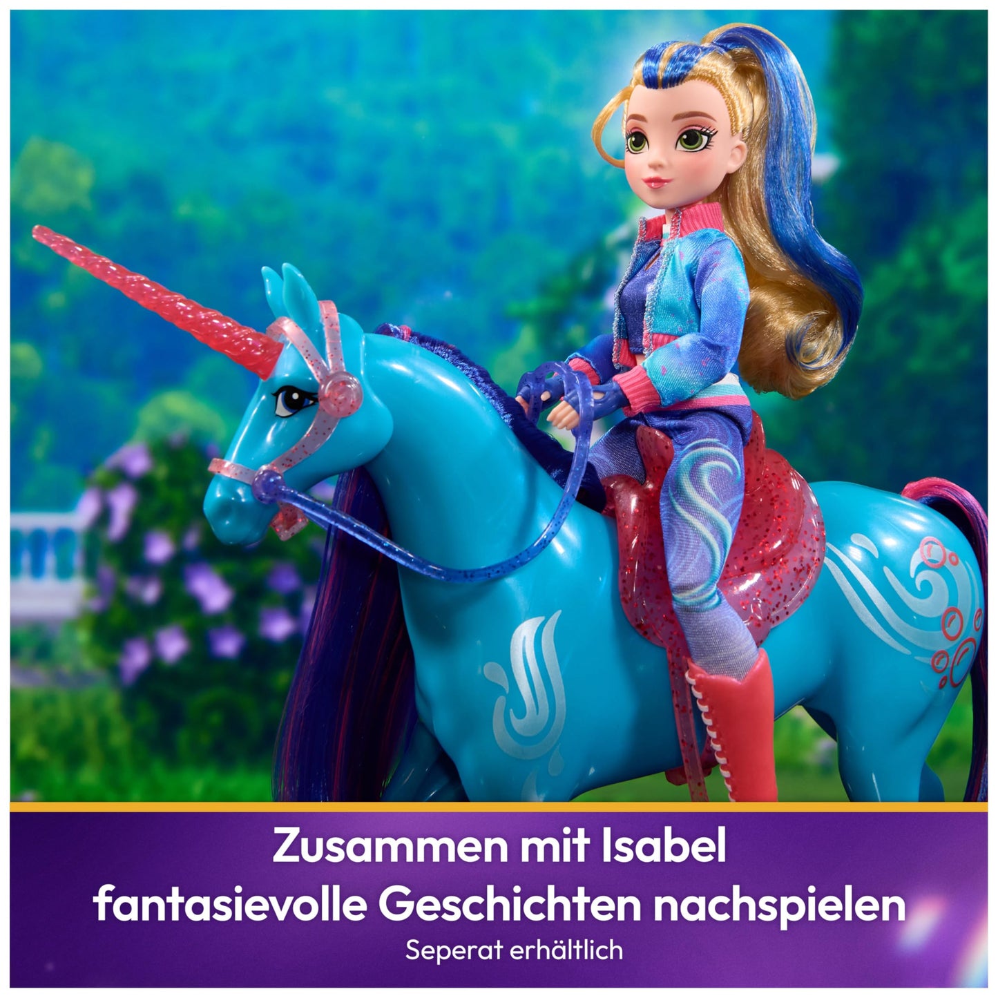 Unicorn Academy River Set de joacă cu unicorn 28 cm cu coamă și coadă naturală, șa și ham detașabile, perie, pentru copii de la 4 ani