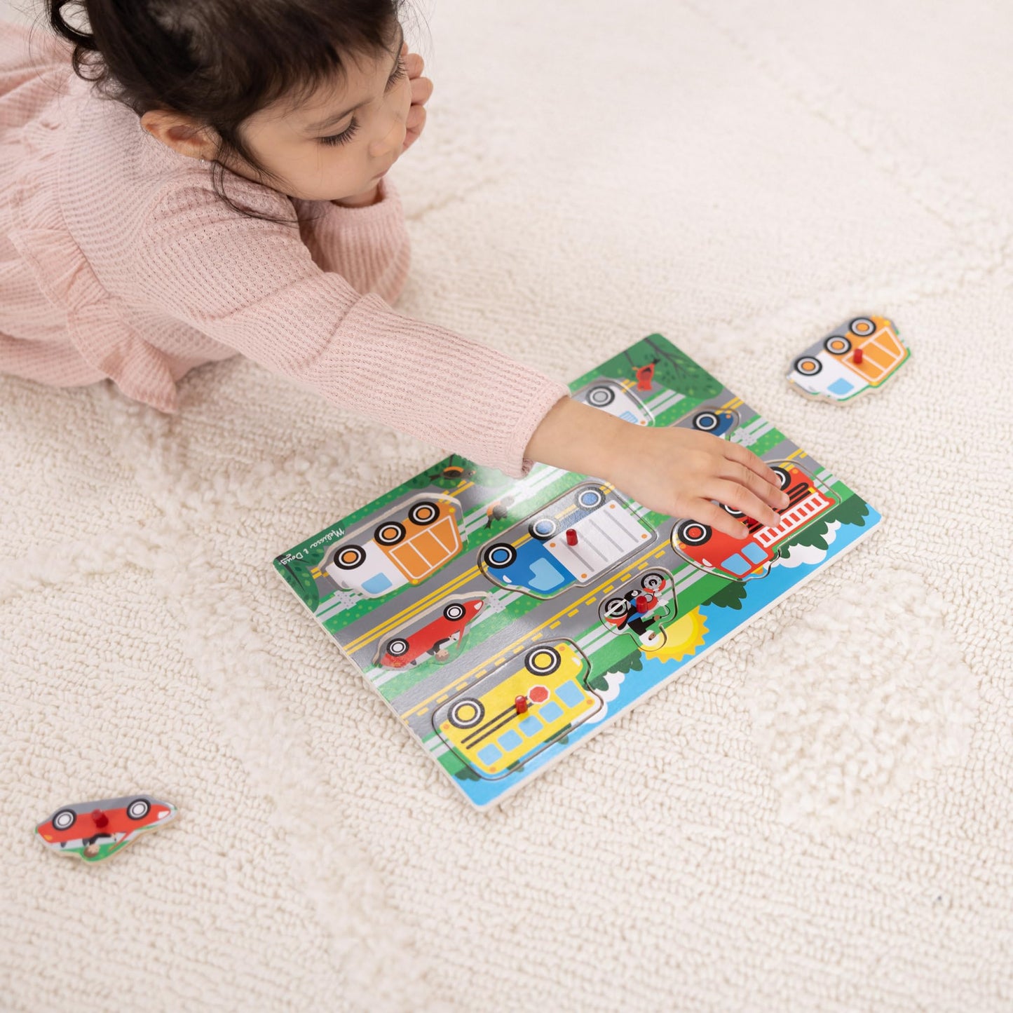 Puzzle din lemn cu vehicule Melissa & Doug – Jucărie interactivă pentru învățare, cadou educativ pentru copii de 2 ani și mai mari