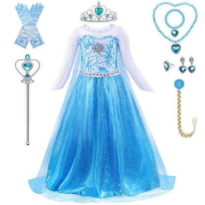 PABTID Costum Prințesă Elsa cu coroană și accesorii