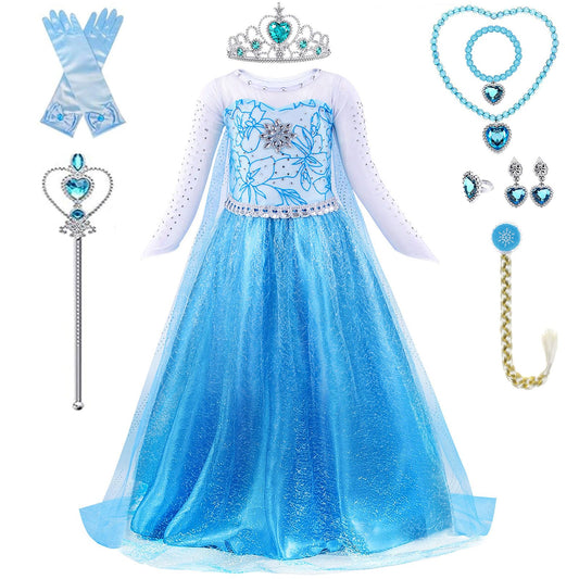 PABTID Costum Prințesă Elsa cu coroană și accesorii