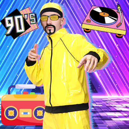 Costum Ali-G pentru adulți - Hip Hop, cu pălărie, colier, barbă, ochelari și inel, ideal pentru petreceri de carnaval și Halloween.