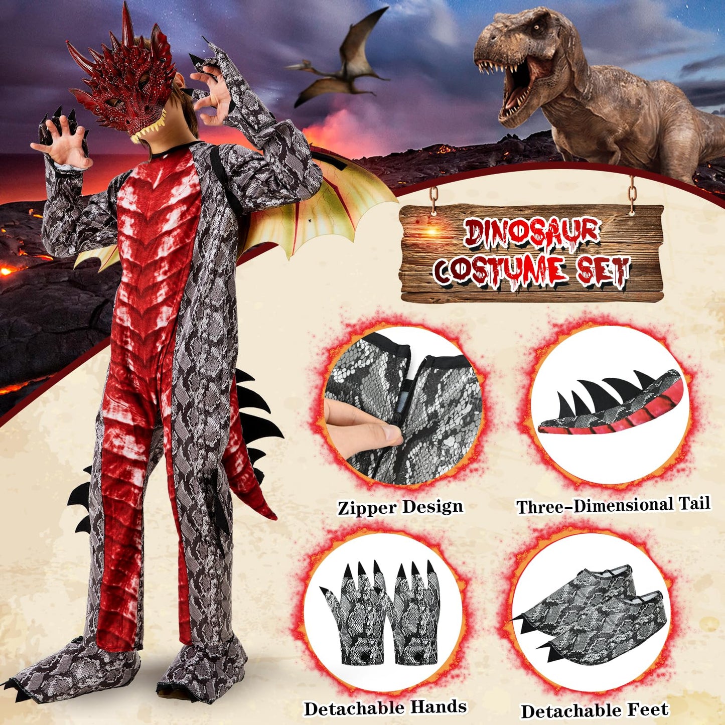 Ulikey Costum Dragon Copii cu Aripi și Mască