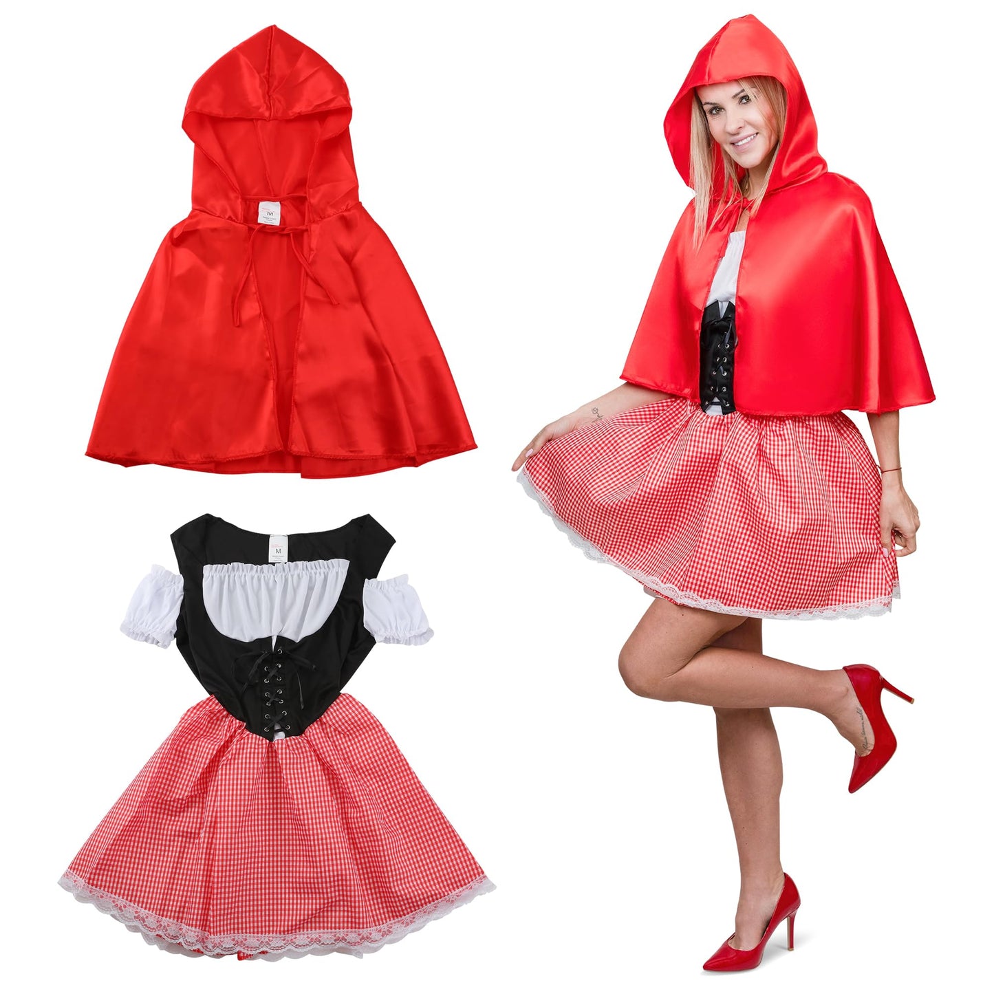 Festicy Rotkäppchen Costum pentru femei Rochie elegantă cu pelerină roșie Mărime S