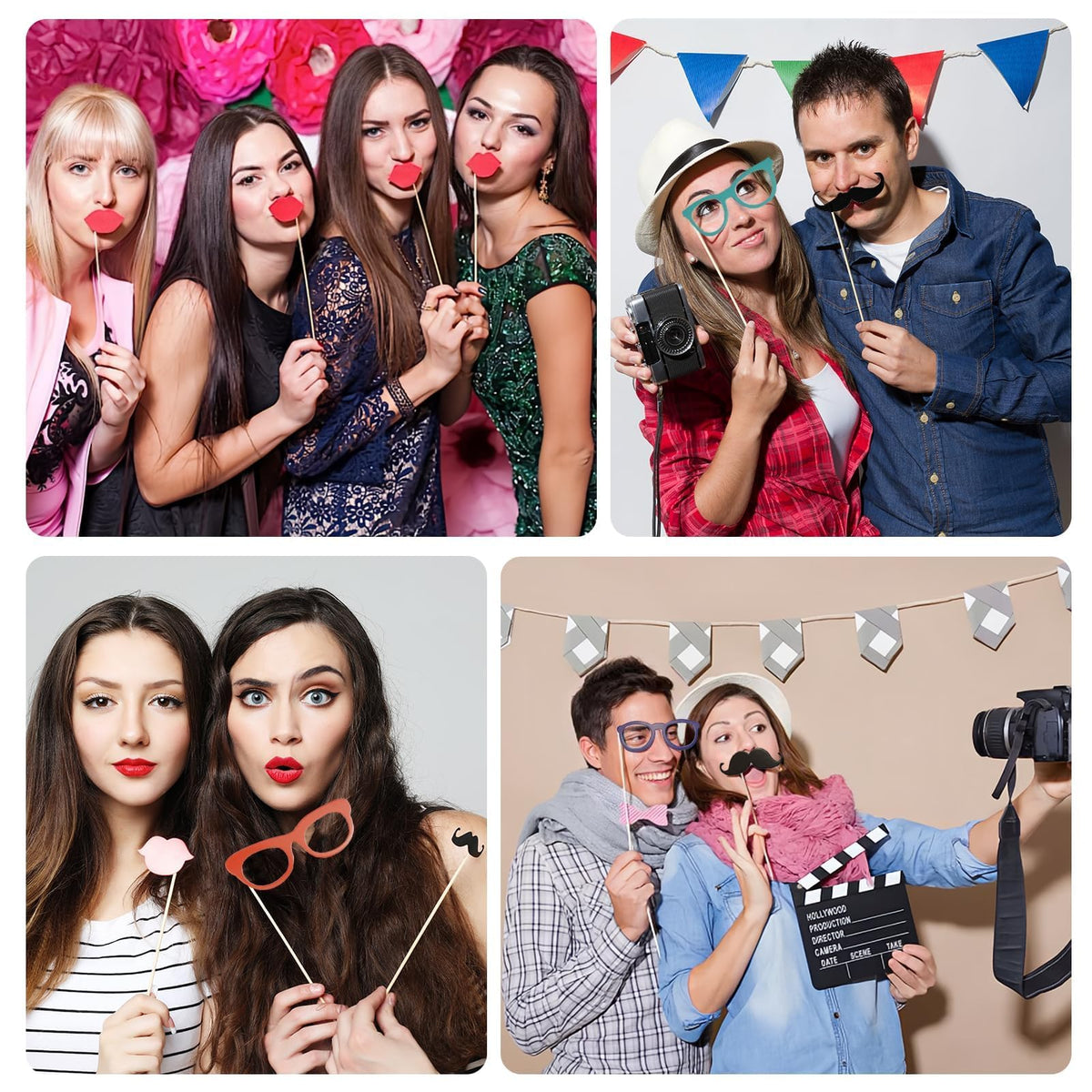 Yuio Set de accesorii foto 58 piese mustăți buze ochelari cravată pălării bărbi pentru cabine foto