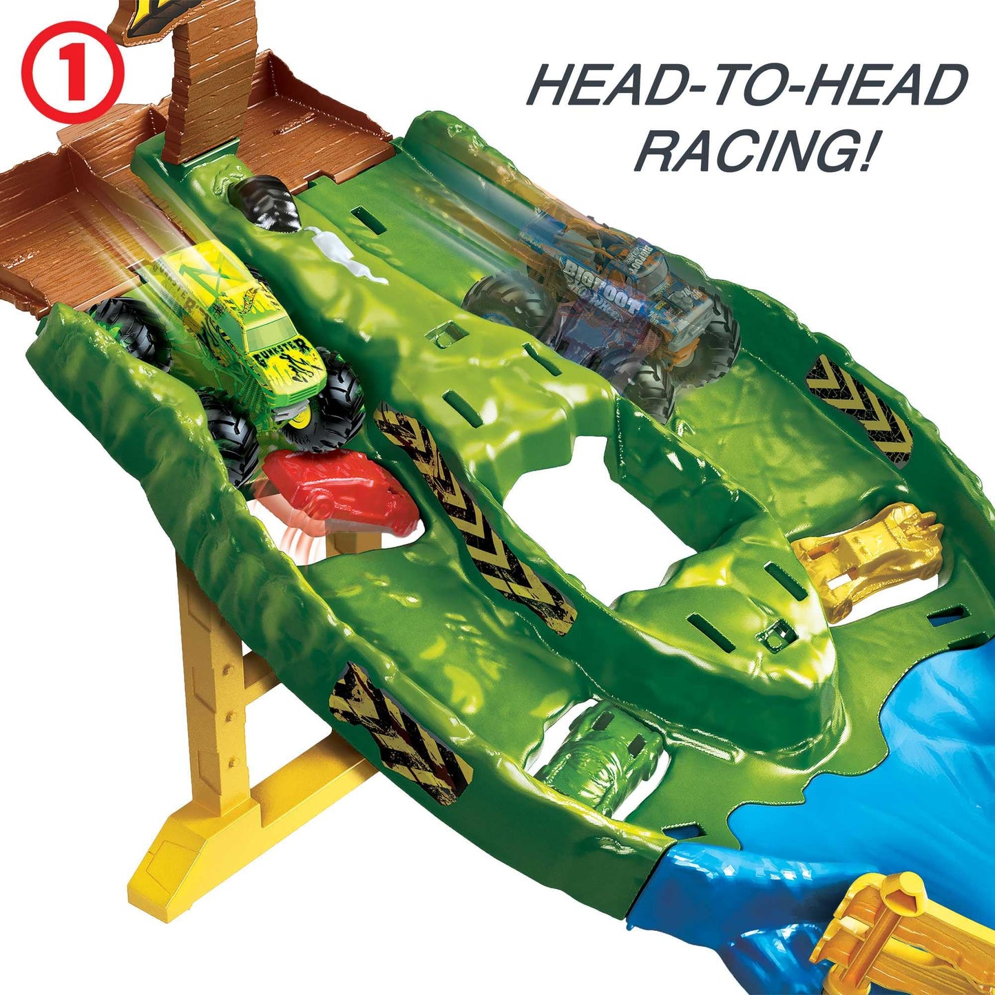 Hot Wheels HJG32 Pista Monster Trucks, 2 camioane, 4+ ani