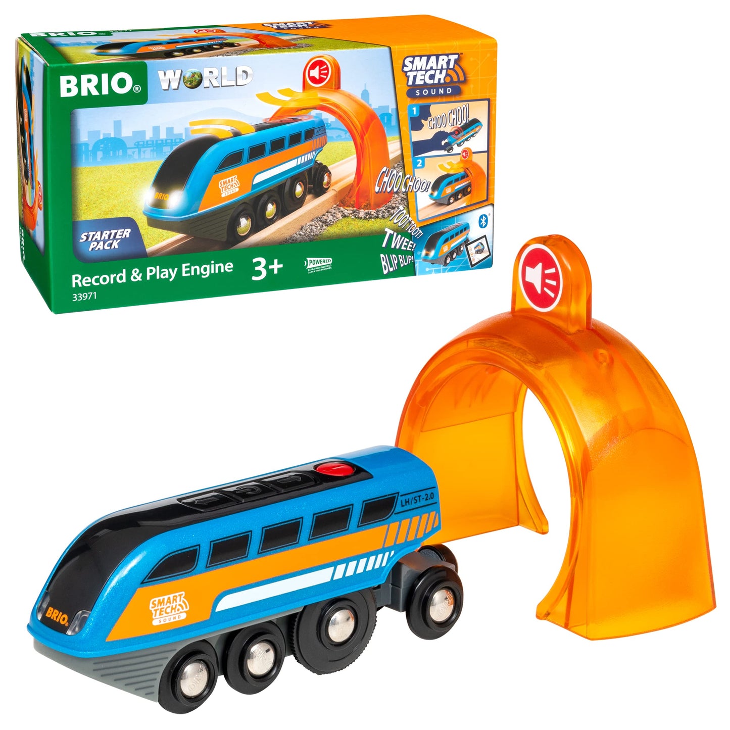 BRIO World 33971 Tren Electric cu Sunete Smart Tech și Funcție de Înregistrare, cu Tunel - Jucărie Interactivă Recomandată de la 3 Ani