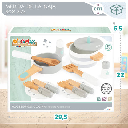 Woomax Set vase bucatarie din lemn, 12 piese, 2+ ani