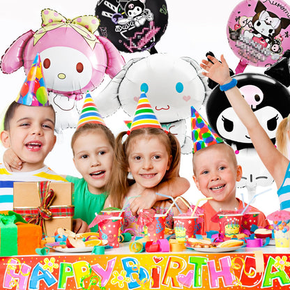 DIUKES Birthday Balloons Set de 12 Baloane pentru Fete, Baloane din Folie cu Tematică de Desene Animate, Accesorii pentru Petrecerea de Ziua Fetei