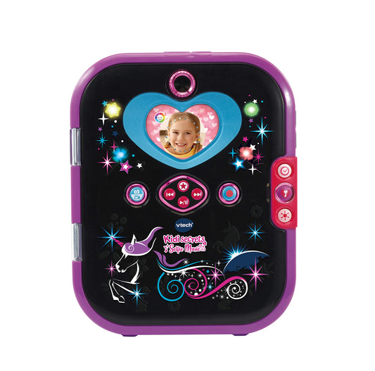VTech Kidisecrets Selfie Music 2.0 negru – Jurnal pentru copii cu 2 camere, MP3 player, recunoaștere facială și efecte de lumină – Pentru copii de 6-12 ani
