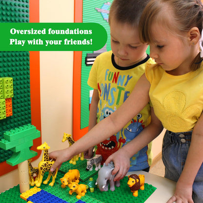 Set 8 Plăci de Construcție NVIYAM, Plăci Clasice 25.5x25.5cm, Compatibile cu Toate Marile Mărci, Set Plăci lego pentru Blocuri Clasice: Verde, Albastru, Gri, Galben