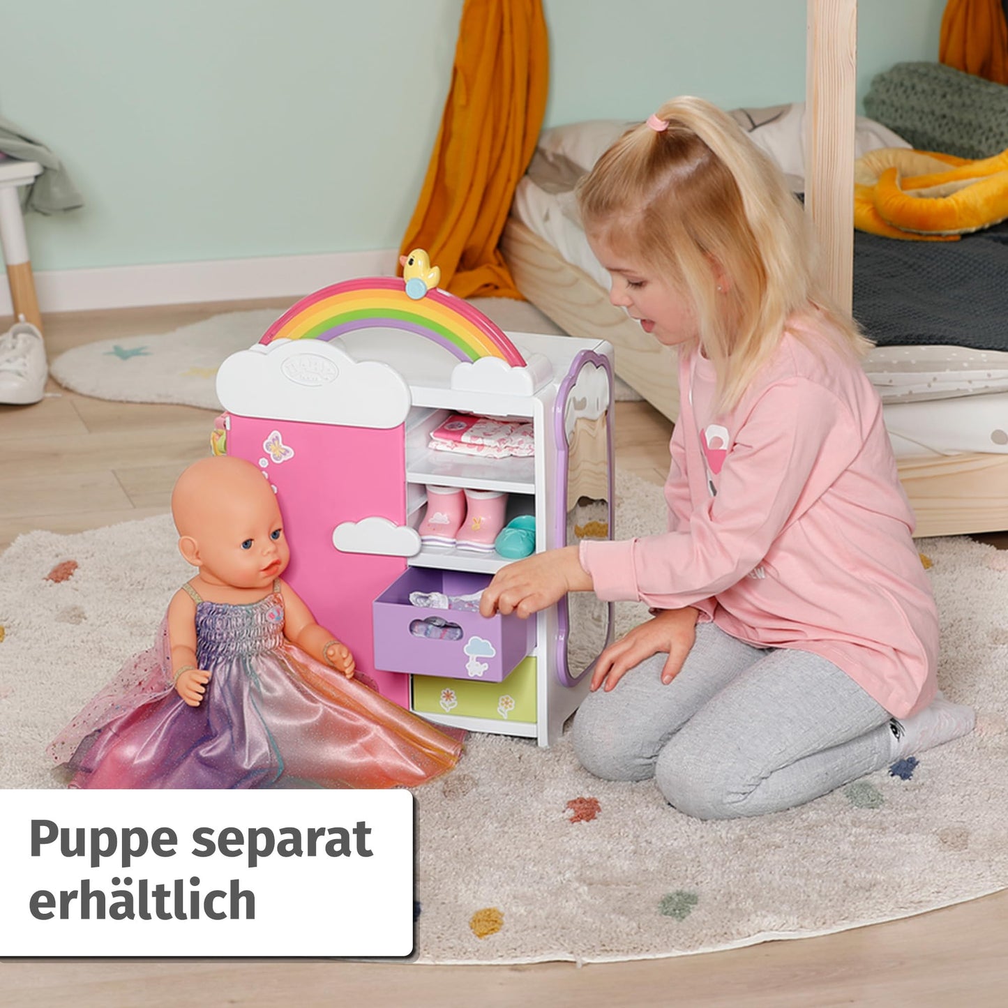 Dulap pentru păpuși BABY born - dulap de îmbrăcăminte cu curcubeu strălucitor și sunete vesele, 836040 Zapf Creation