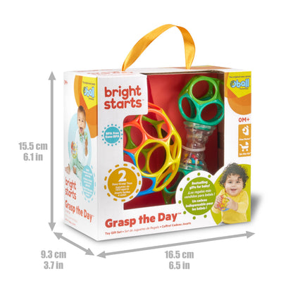 Bright Starts Easy-Grasp Oball Set de joacă cu minge și zornăitoare 2 piese, fără BPA, unisex, de la nou-născut
