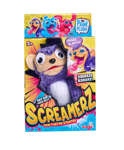 Simba 105953333 ScreamerZ Affe „Monkey Madness“ cu sunete - jucărie amuzantă cu efecte sonore - pluș pentru copii de la 5 ani, aprox. 30 cm, mov