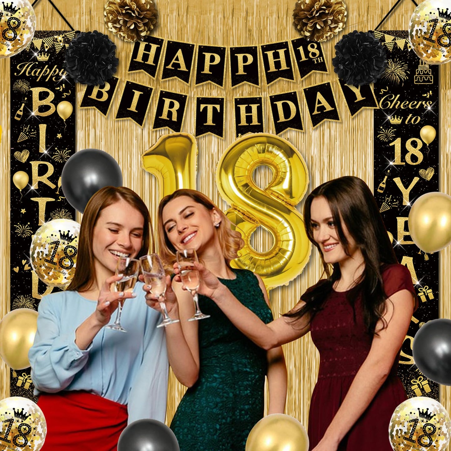 CHMMY Set decoratiuni zi nastere 18 ani, negru-aur