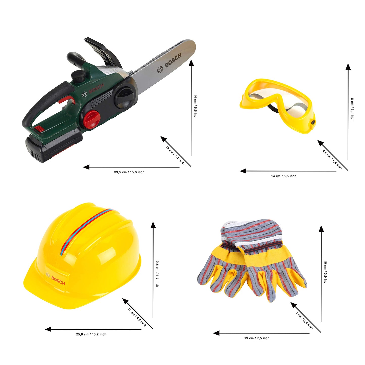 Theo Klein 8532 Bosch Ferăstrău cu Accesorii | Ferăstrău cu Funcție de Sunet și Lumină | Inclus Accesorii de Protecție | Jucărie pentru Copii de la 3 Ani