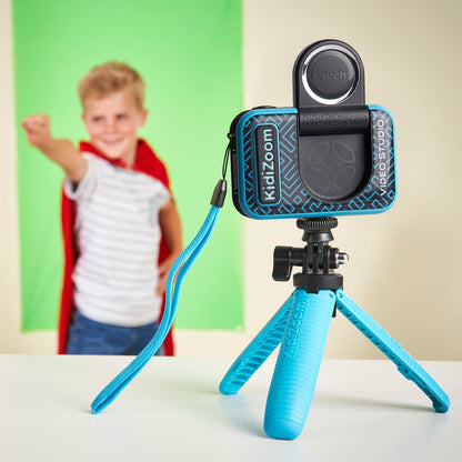 VTech Kidizoom Video Studio HD albastru – Cameră pentru copii cu Greenscreen, stativ, efecte, cameră pentru selfie și multe altele – Pentru copii de 5-12 ani