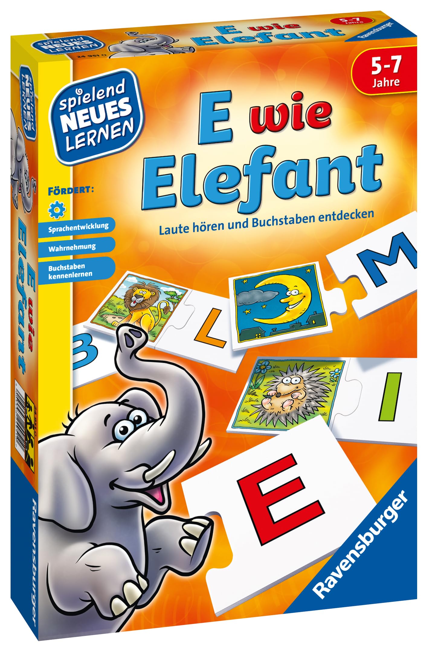 Ravensburger 24951 - E wie Elefant - Joc educativ pentru copii 5-7 ani, învățare prin joacă pentru 1-4 jucători