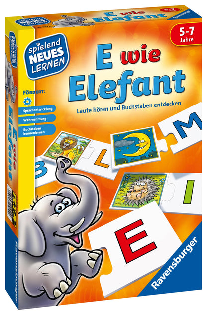 Ravensburger 24951 - E wie Elefant - Joc educativ pentru copii 5-7 ani, învățare prin joacă pentru 1-4 jucători