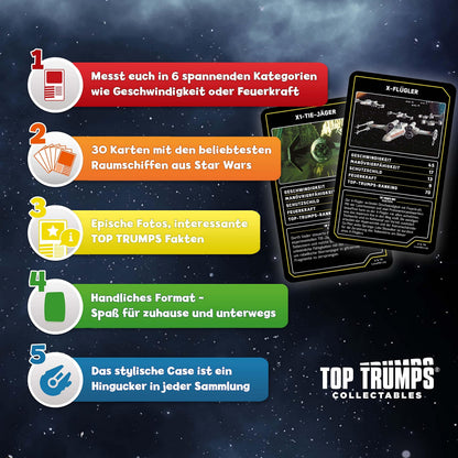 Winning Moves Top Trumps Collectables Joc de cărți Star Wars Nave spațiale 30 cărți 2+ jucători de la 6 ani (limba germană)
