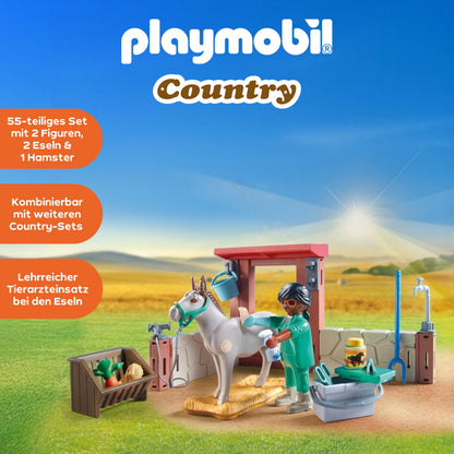 PLAYMOBIL Country Set de joacă veterinar pentru măgari pentru copii de la 4 ani