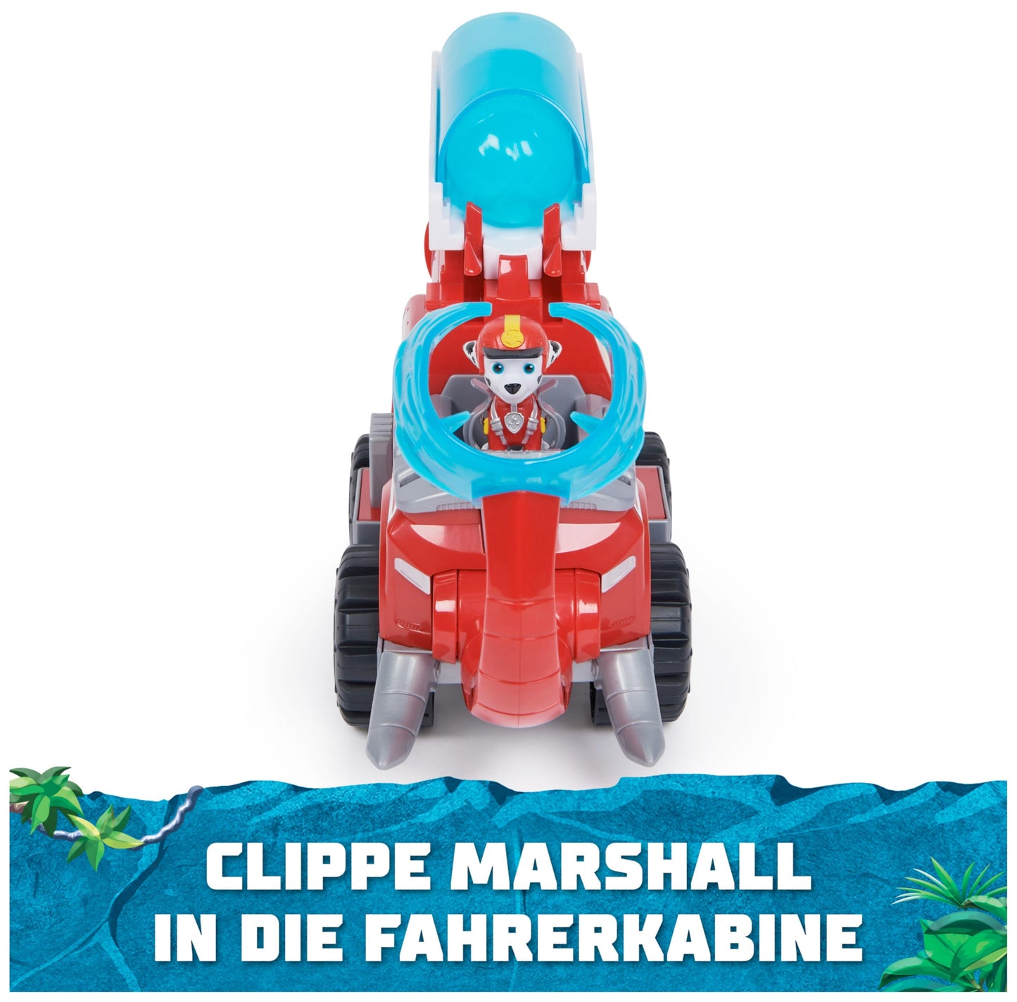 PAW Patrol Jungle Pups - Vehicul mare cu elefant și apă (vehicul deluxe) și figurina Marshall Hero Pups, jucărie pentru copii de la 3 ani