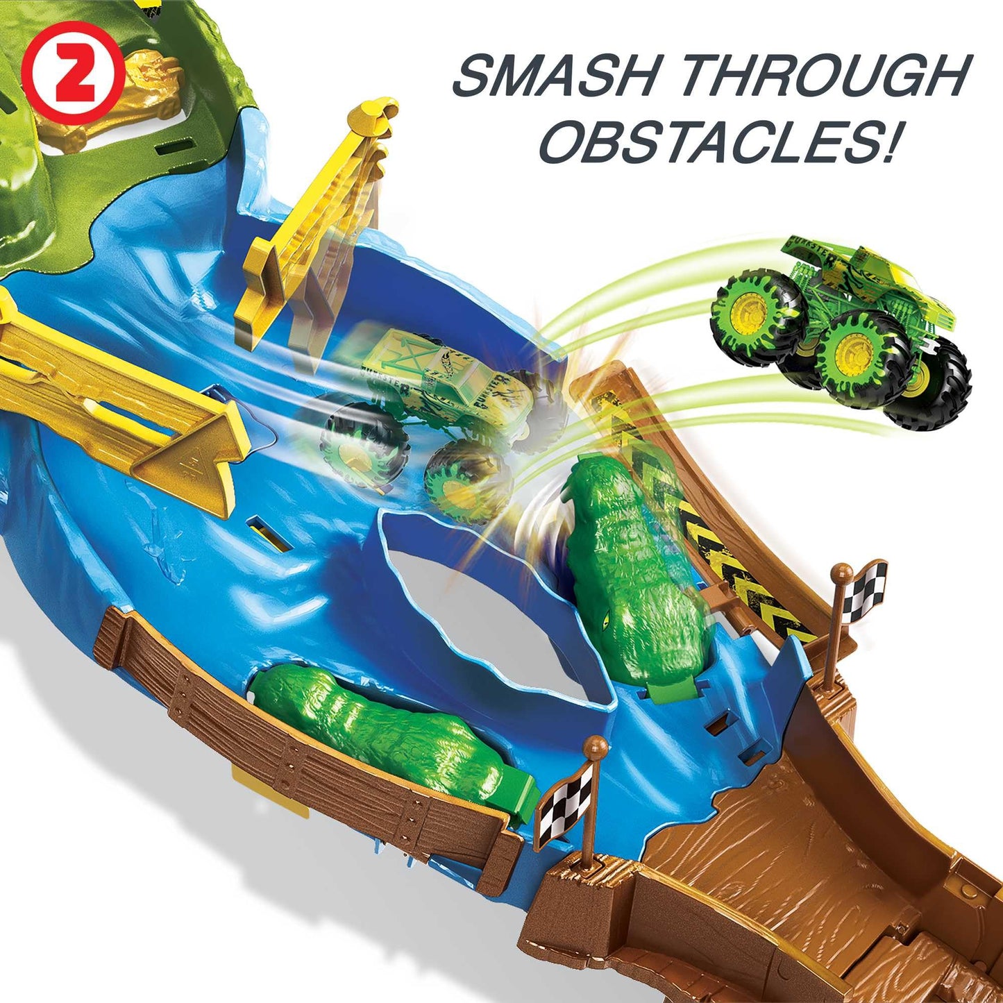 Hot Wheels HJG32 Pista Monster Trucks, 2 camioane, 4+ ani